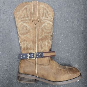 ​SheSole Women's Cowboy Boots Size 7 Brown Square Toe Western Patriotic Star New